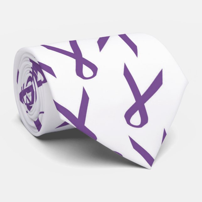 Scattered Purple Awareness Ribbons Pattern Tie (Rolled)