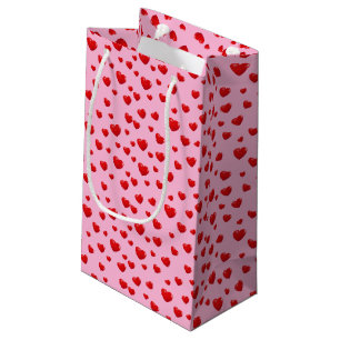 Scattered Red Hearts On Pink Small Gift Bag