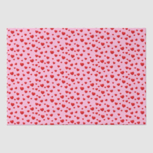 Scattered Red Hearts On Pink Tissue Paper