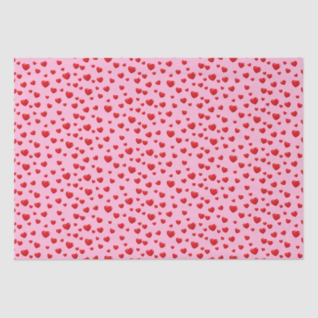 Scattered Red Hearts On Pink Tissue Paper (Front)