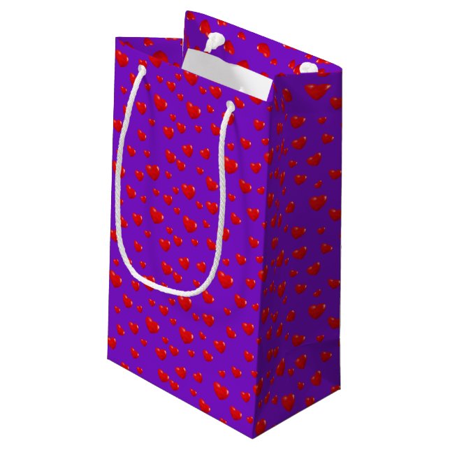 Scattered Red Hearts On Purple Small Gift Bag (Back Angled)