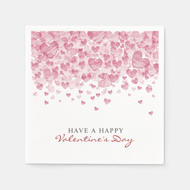 Scattered Red Hearts Valentine's Day Party Napkin (Front)
