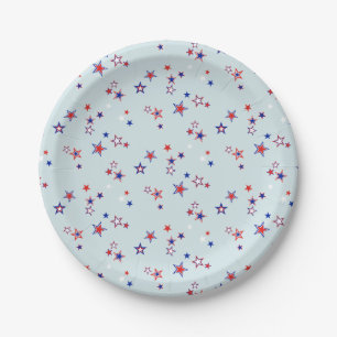 Scattered Red, White, and Blue Stars Patriotic Paper Plate