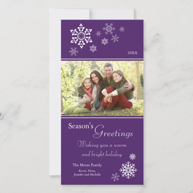 Scattered Snowflakes Holiday Photocard (purple) (Front)