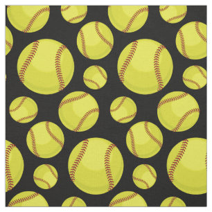 Scattered Softball Balls Black Fabric