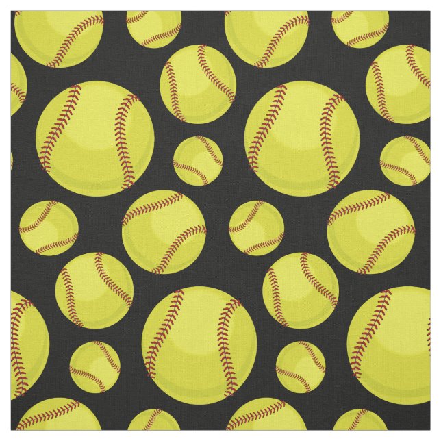 Scattered Softball Balls Black Fabric (Swatch)