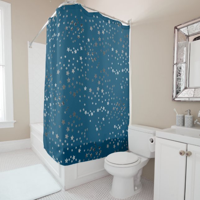 Scattered Stars on Blue Shower Curtain (In Situ)
