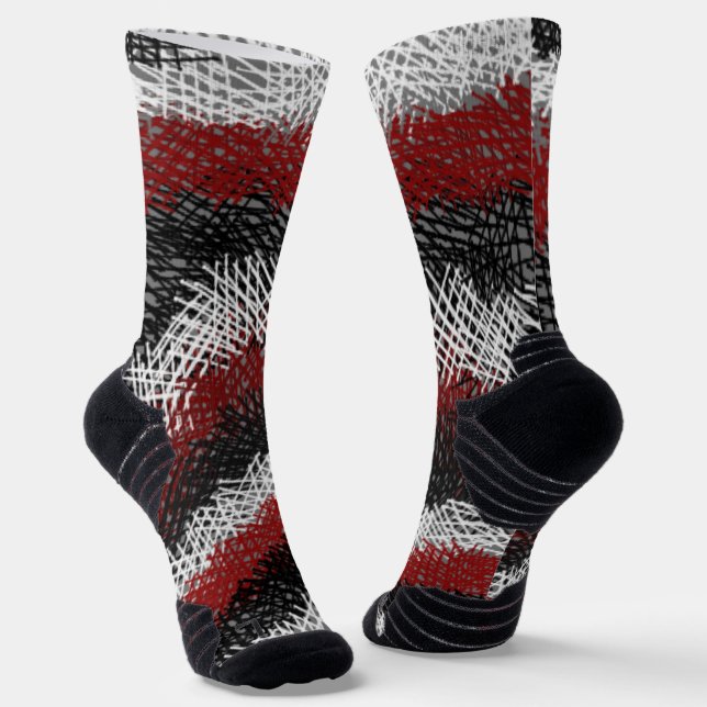 Scattered Sticks-Black, red and white Socks (Angled)