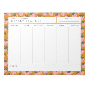 Scattered Strawberries (Orange) Weekly Planner   Notepad