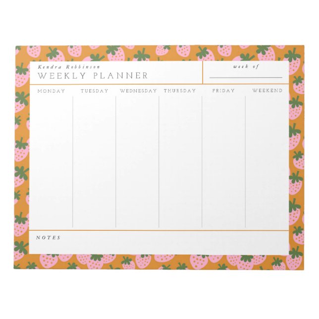 Scattered Strawberries (Orange) Weekly Planner   Notepad (Front)