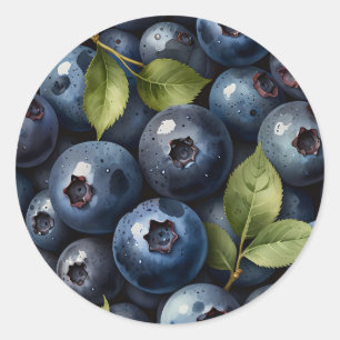 Scattered Watercolor Blueberries Pattern Classic Round Sticker