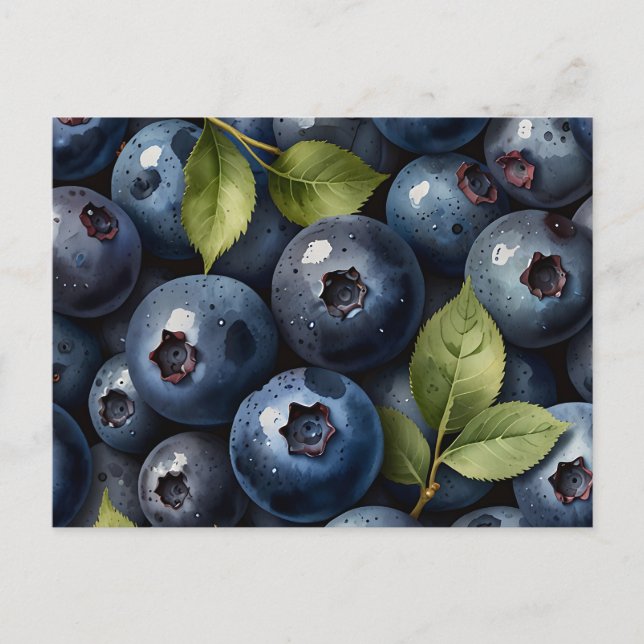 Scattered Watercolor Blueberries Pattern Postcard (Front)