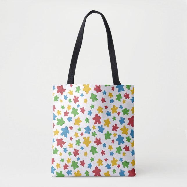 Scattered White Meeple Pattern Tote Bag (Front)