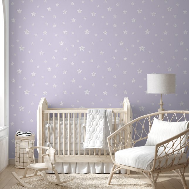 Scattered White Stars on Light Lilac Colour Wallpaper (Kids)