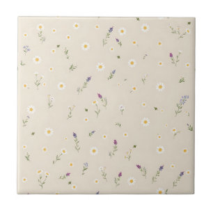 Scattered Wildflower Pattern with Daisies  Tile