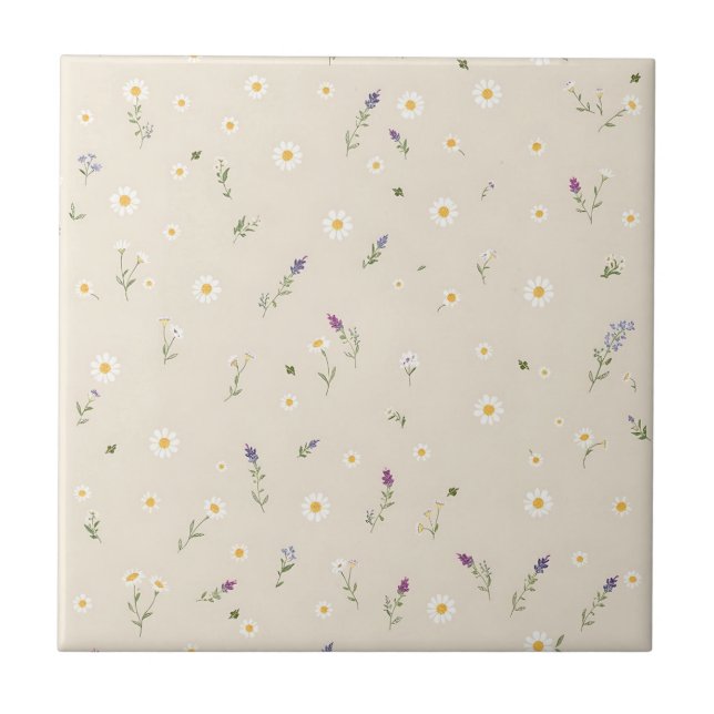 Scattered Wildflower Pattern with Daisies  Tile (Front)