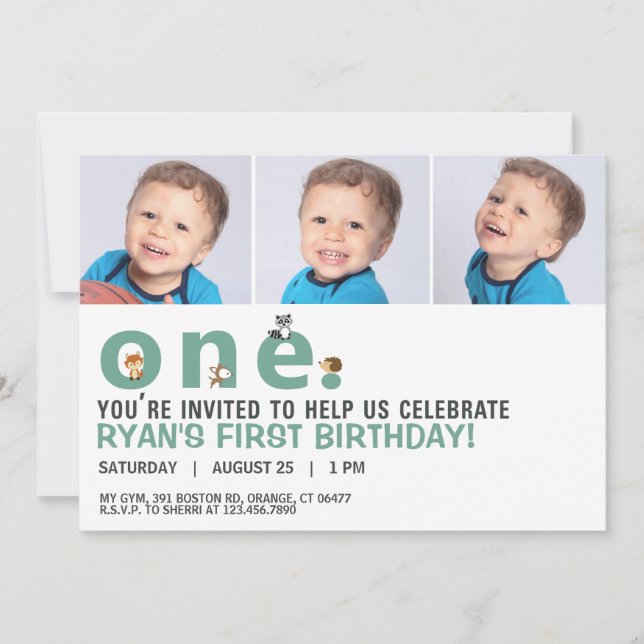 Scattered Word Animals First Birthday Party Invite (Front)