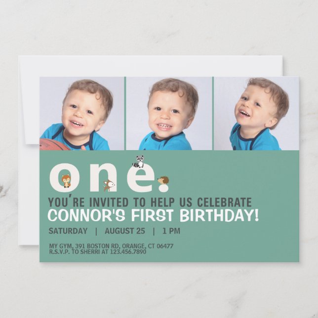 Scattered Word Animals First Birthday Party Invite (Front)