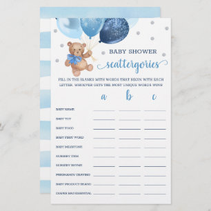Scattergories Game Baby Shower Teddy Bear