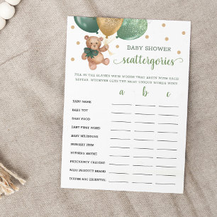Scattergories Game Baby Shower Teddy Bear Card