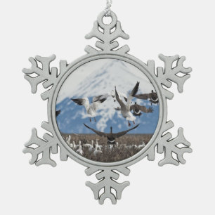 Scattering Geese Snowflake Pewter Christmas Ornament