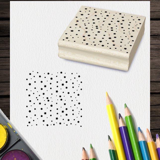 Scattering of Stars in various Sized for Christmas Rubber Stamp (Scattering of lots of stars in various sizes for a celestial theme or Christmas on craft ink stamp.)