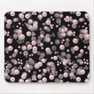 Scatterings of pink and white pearls on black velv mouse mat
