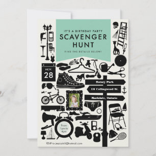 Scavenger Hunt Birthday Party Invitation // Aqua