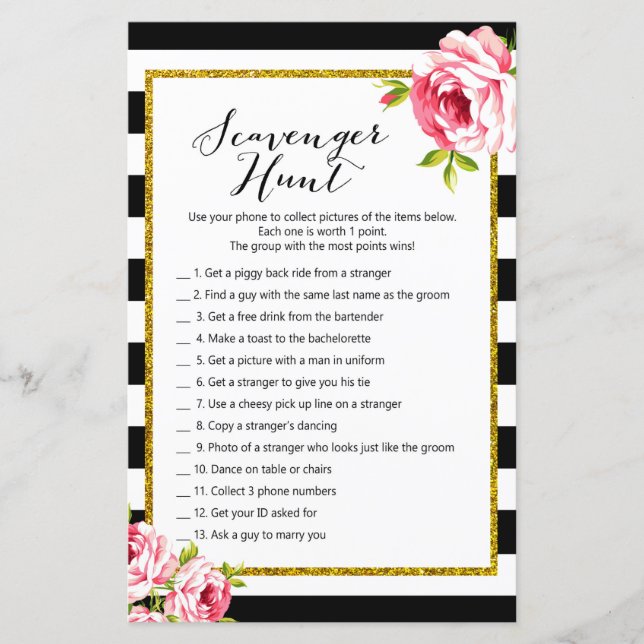 Scavenger Hunt - Bridal Shower Game (Front)