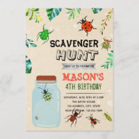 SCAVENGER HUNT bug party invitation
