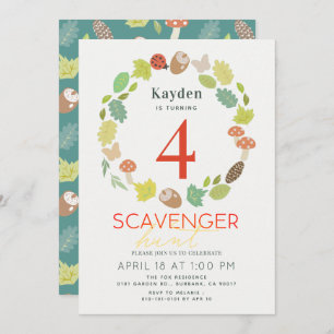 Scavenger Hunt Nature Trail Teal Birthday Invitation