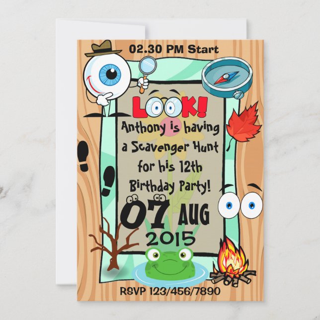 Scavenger Hunt Themed Kids Party Invitation (Front)
