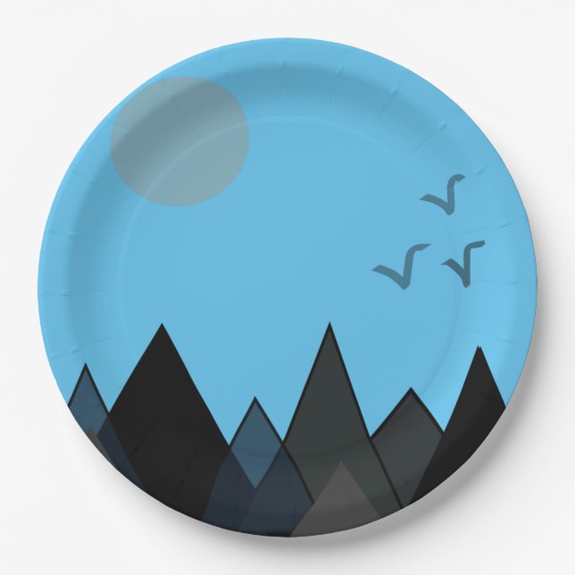 SCENARY LANDSCAPE MOUNTAIN  PAINTING SIMPLE PAPER PLATE (Front)