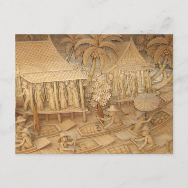 Scene 2 of wood sculpture of Thai life Postcard (Front)