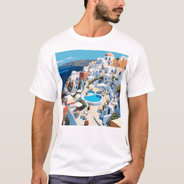 Scene from Santorini Greece T-Shirt (Front)