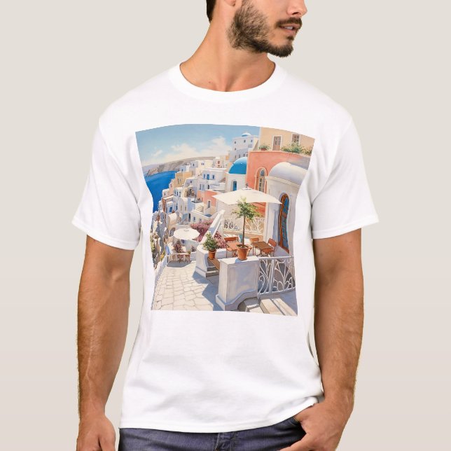 Scene from Santorini Greece T-Shirt (Front)