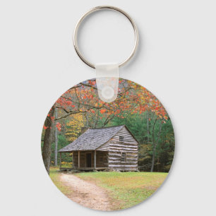 Scene Historic Log Cabin In Smoky Key Ring