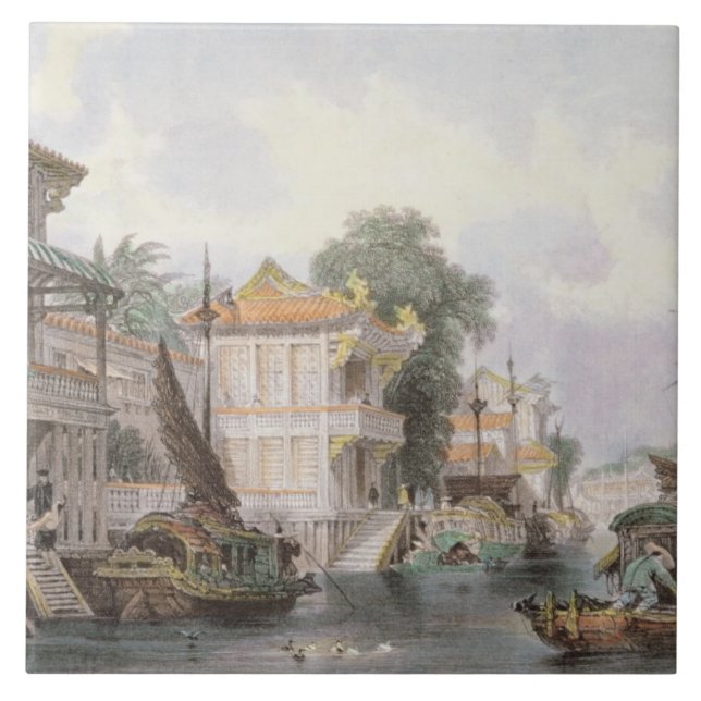 Scene on the Horan Canal near Canton, c.1850 (colo Tile (Front)