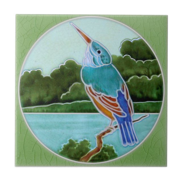 Scene w/ Kingfisher c1900 T+R Boote Antique Repro Tile (Front)