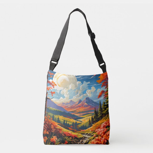 Scenery Countryside Landscape Illustration Crossbody Bag (Front)