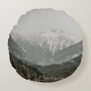 SCENERY OF TREES AND MOUNTAIN ROUND CUSHION