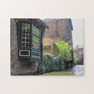Scenery with water canal in Bruges, Belgium Jigsaw Puzzle