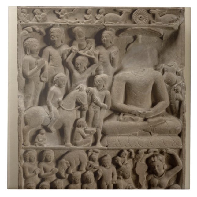 Scenes from Buddha's life, Sarnath, Uttar Pradesh Tile (Front)
