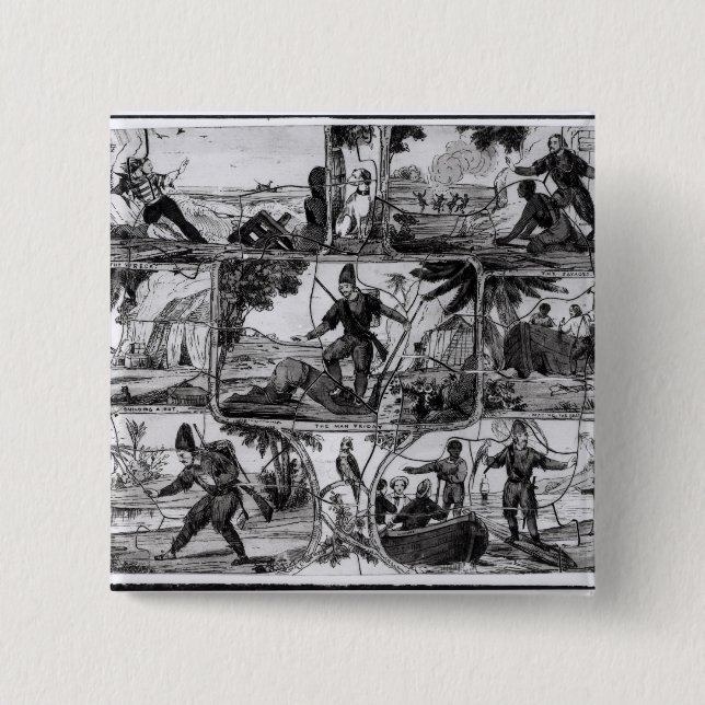 Scenes from 'Robinson Crusoe' by Daniel Defoe 15 Cm Square Badge (Front)