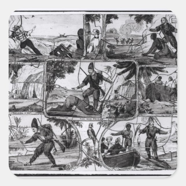 Scenes from 'Robinson Crusoe' by Daniel Defoe Square Sticker (Front)