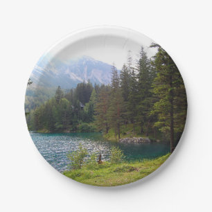 Scenic Alpine Forrest and Lake Paper Plate