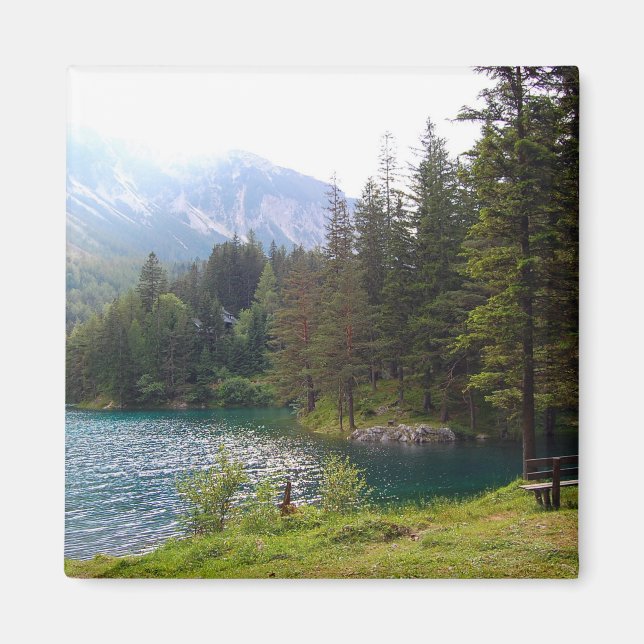 Scenic Alpine Forrest and Lake Photo Magnet (Front)