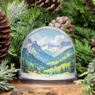 Scenic Alpine Landscape – Lush Valley and Snow Snowglobe