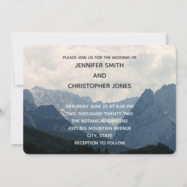 Scenic Alpine Mountains Nature Photo Wedding Invitation (Front)
