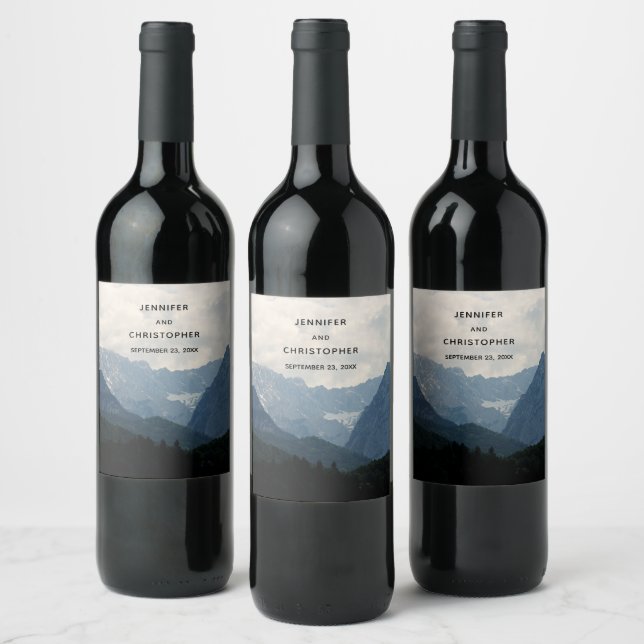 Scenic Alpine Mountains Nature Photo Wedding Wine Label (Bottles)